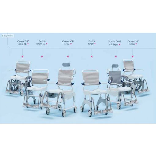Aquatec Ocean ergo DUAL VIP dönthető ülésű és háttámlájú fürdető kerekesszék fejtámlával